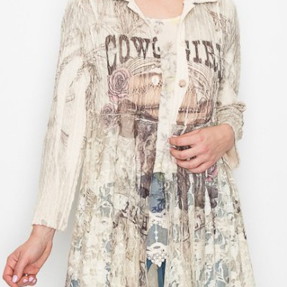 NEW COWBOY HAT CARDIGAN COWGIRL TUFF LACE DUSTER western bohemian sweater SM-3XL - Picture 6 of 8